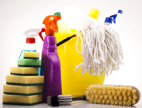 Finished carpet cleaning job with professional equipment nearby